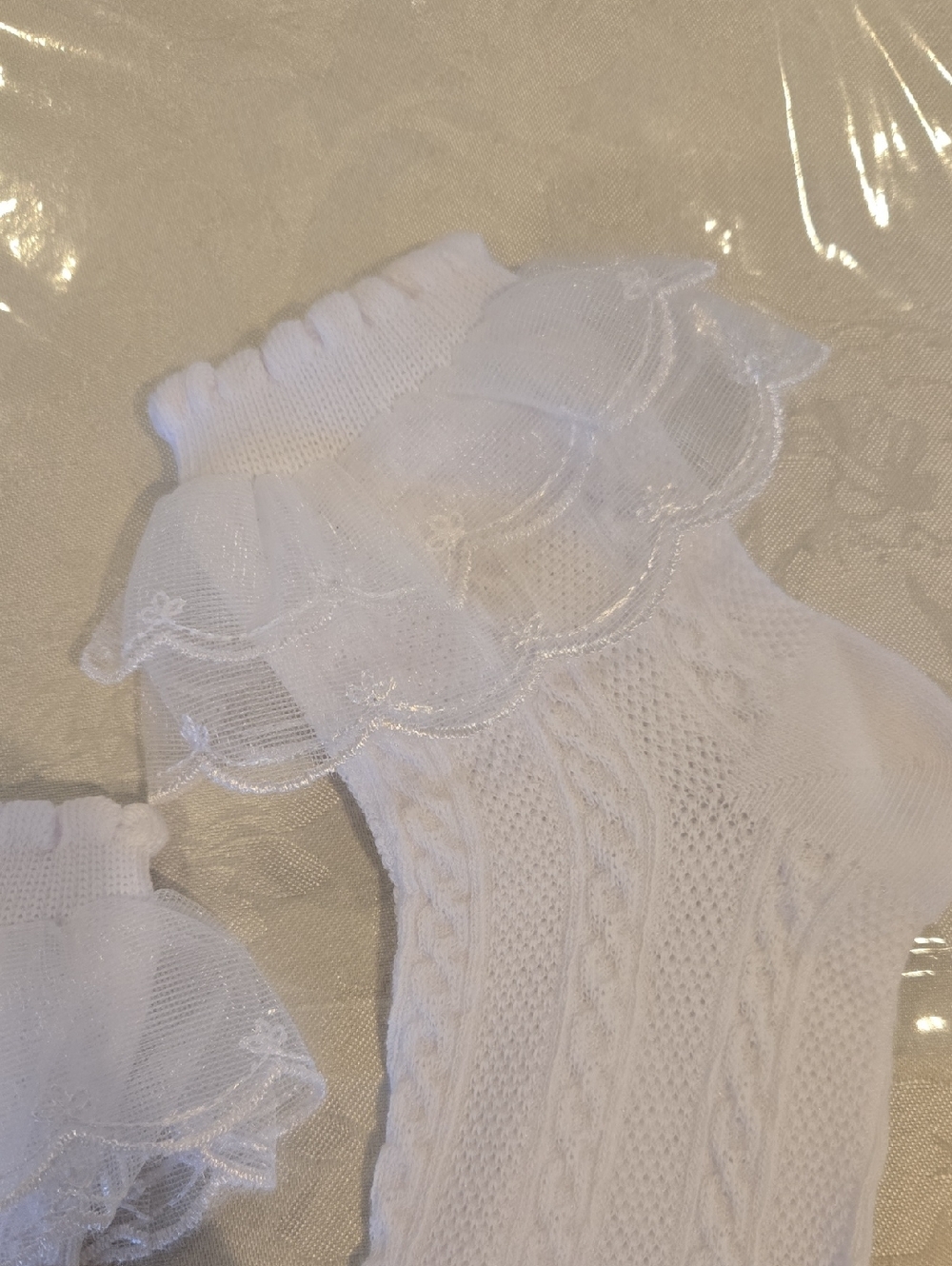 White Ruffled Ankle Cable Knit Socks - Picture 4 of 4